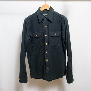 Coaltree Mens Button Down Collar Shirt - Black, Wooden Buttons, Soft Fleece - M